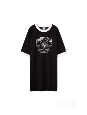 23新款春夏女装纯棉潮流印花宽松撞色圆领连衣裙DW0DW15569