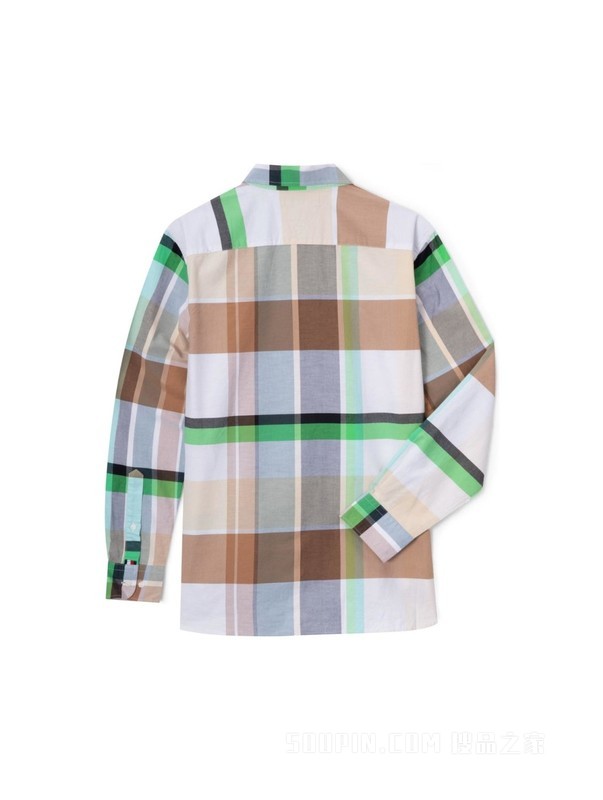 23新款春季男装纯棉牛津纺时尚拼色格纹尖角扣衬衫30667