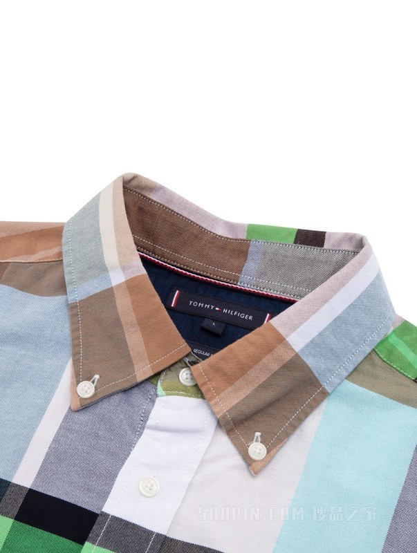 23新款春季男装纯棉牛津纺时尚拼色格纹尖角扣衬衫30667