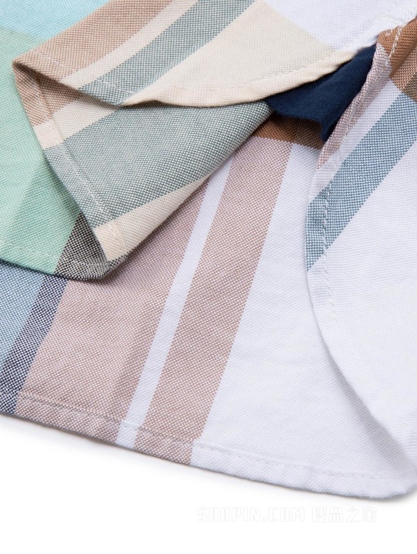 23新款春季男装纯棉牛津纺时尚拼色格纹尖角扣衬衫30667