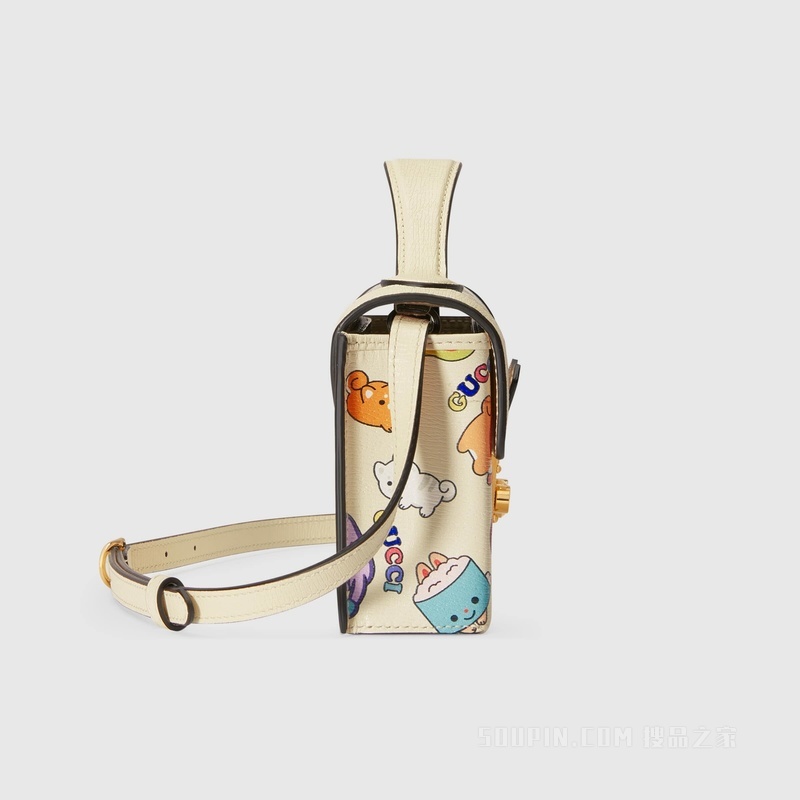 Padlock系列Gucci动物印花迷你手袋 白色皮革