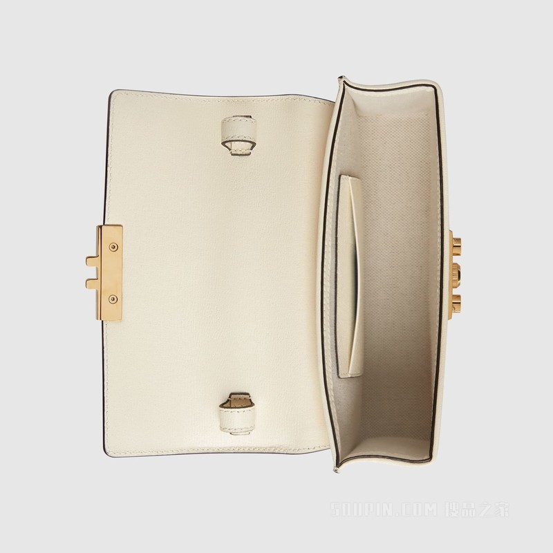 Padlock系列Gucci动物印花迷你手袋 白色皮革