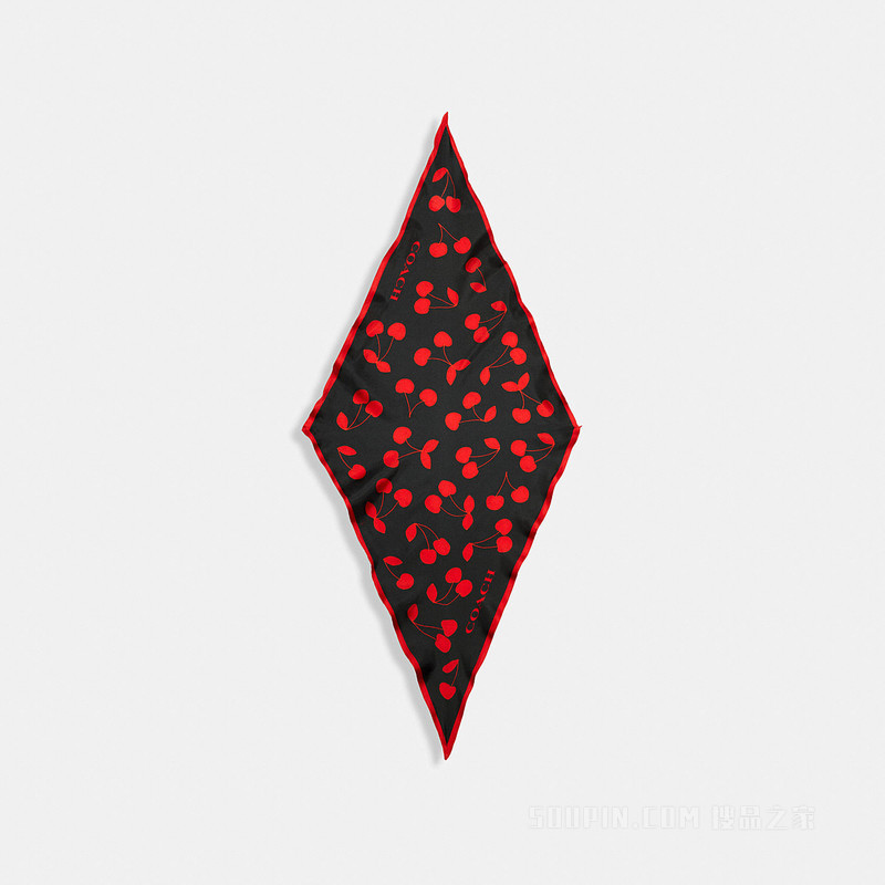 樱桃印花真丝菱形围巾 黑色/红色