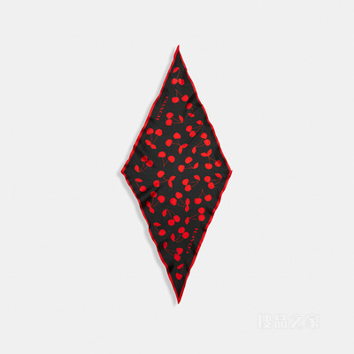 樱桃印花真丝菱形围巾 黑色/红色