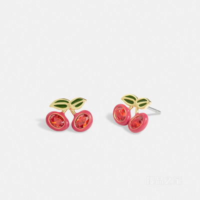 樱桃耳钉 金色/红色