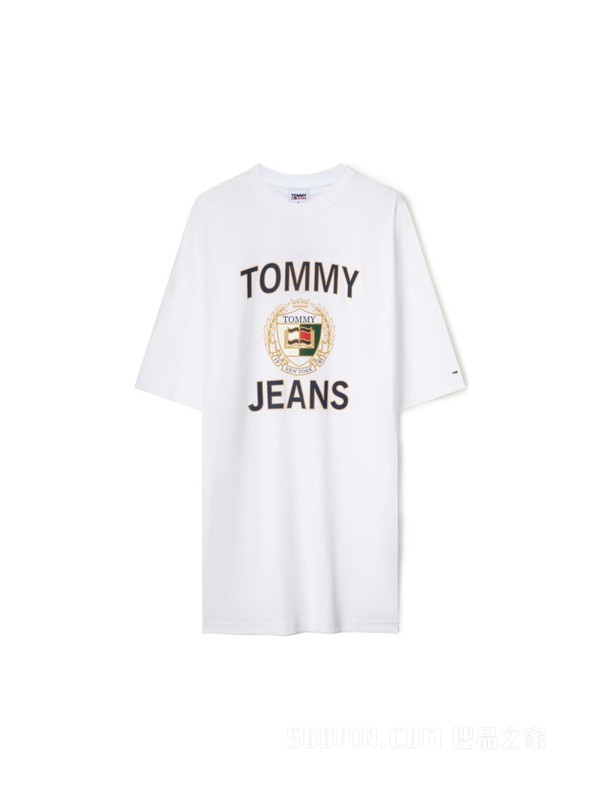 23新款春夏女装纯棉潮流徽章印花圆领宽松连衣裙DW0DW15568