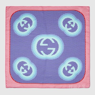 互扣式双G波点印花真丝围巾 紫色和粉色