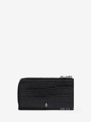 Croc-embossed zipped pouch