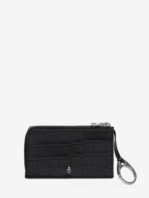 Croc-embossed zipped pouch