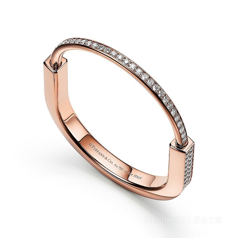 Tiffany Lock 系列 18K 玫瑰金全铺镶钻石手镯