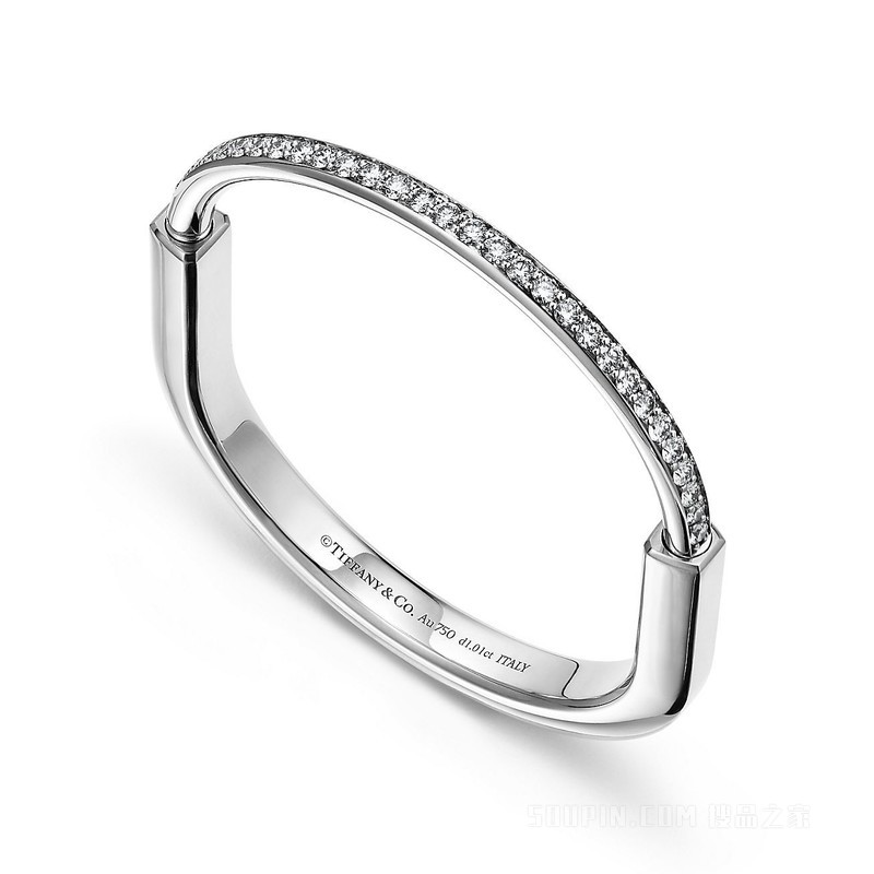 Tiffany Lock 系列 18K 白金半铺镶钻石手镯