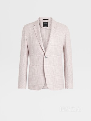 粉色配白色威尔士亲王格纹 Crossover 亚麻、羊毛及桑蚕丝衬衫夹克