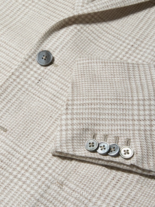 米色威尔士亲王格纹 Crossover 亚麻、羊毛及桑蚕丝衬衫夹克