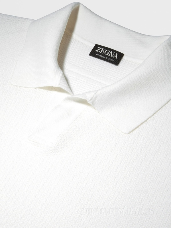 白色 Premium 棉质提花短袖针织 Polo 衫