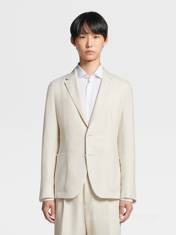 米白色微型结构 Crossover 亚麻及羊毛混纺衬衫夹克