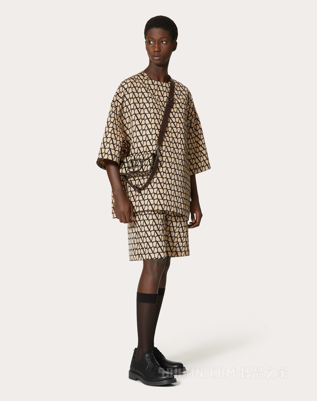 V标志罗缎丝质圆领T恤