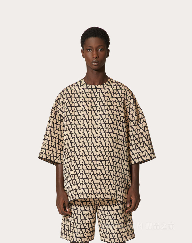 V标志罗缎丝质圆领T恤