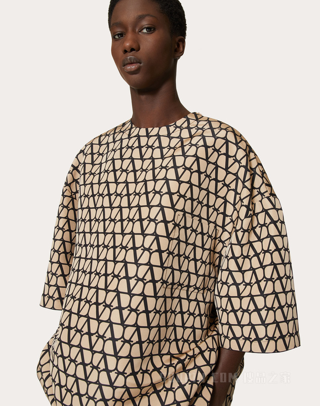 V标志罗缎丝质圆领T恤