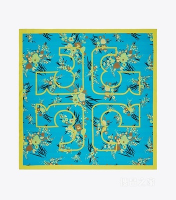 Logo 花卉印花方巾 蓝色