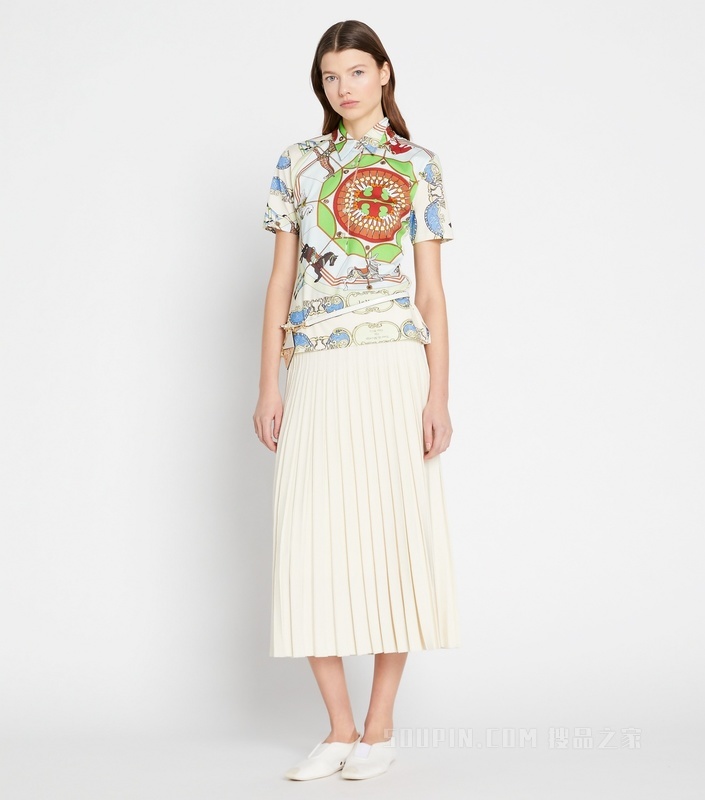 丝光棉印花 Polo 衫 蓝色旋转木马印花围巾