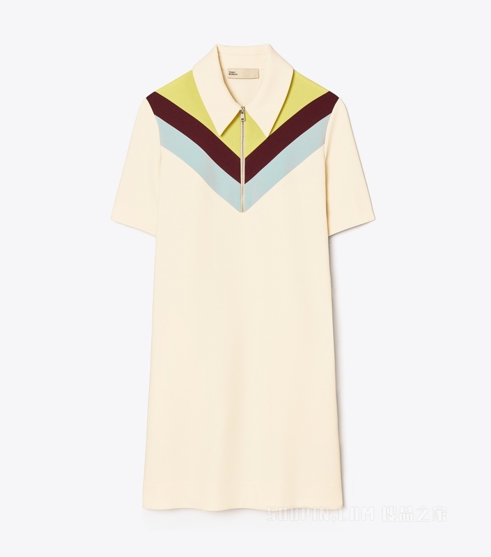V 形条纹 Polo 式连衣裙 芝麻色/亮柠檬黄