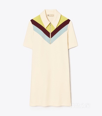 V 形条纹 Polo 式连衣裙 芝麻色/亮柠檬黄