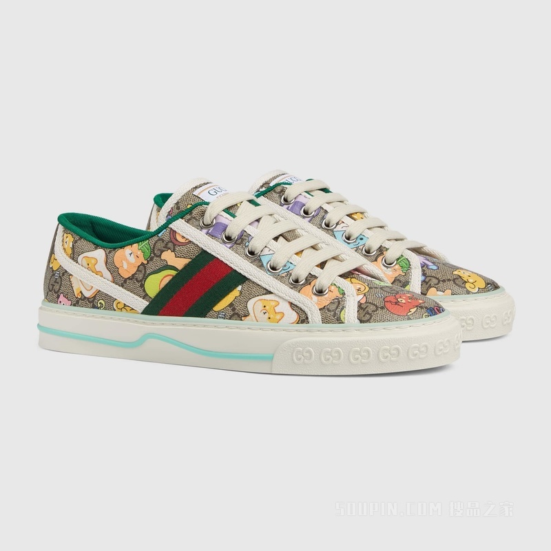 Gucci Tennis 1977系列女士运动鞋 米色和乌木色Supreme帆布