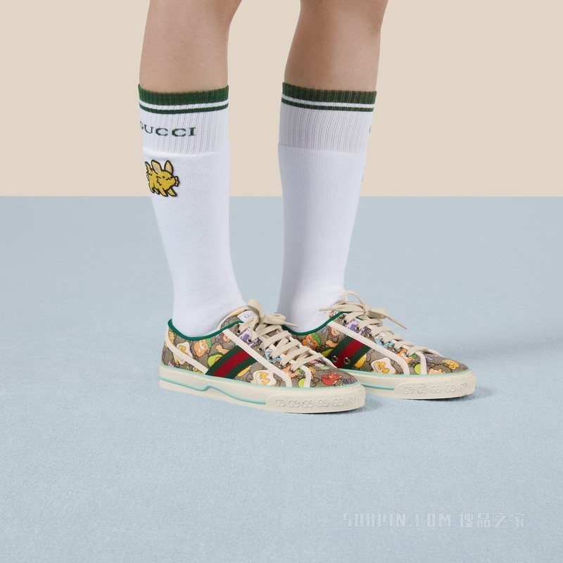 Gucci Tennis 1977系列女士运动鞋 米色和乌木色Supreme帆布