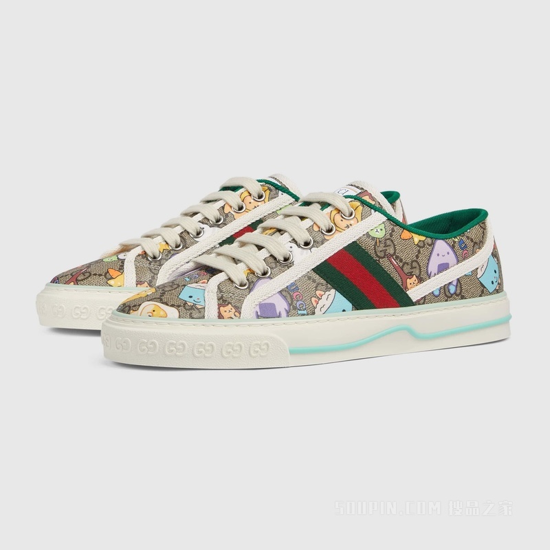 Gucci Tennis 1977系列女士运动鞋 米色和乌木色Supreme帆布