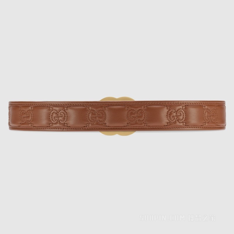 GG Marmont系列Matelassé宽版腰带 浅棕色皮革