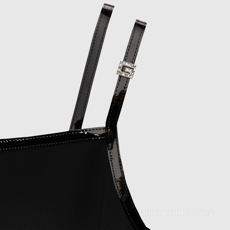 饰水晶方形G扣针织中长连衣裙 黑色