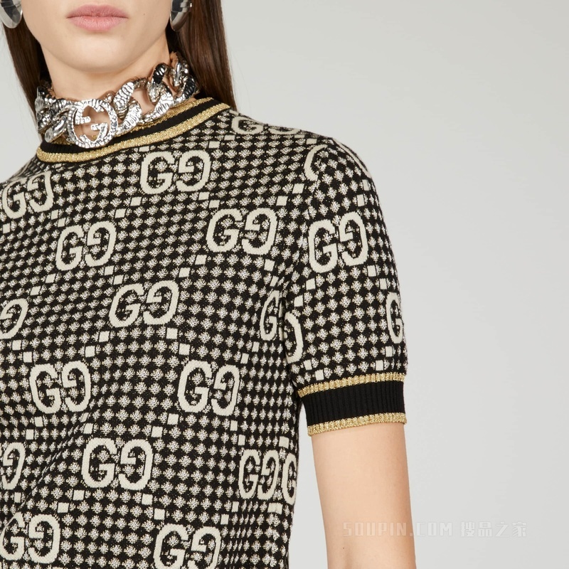 GG羊毛混纺提花上衣 灰色