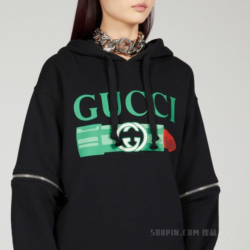 针织棉连帽卫衣 黑色