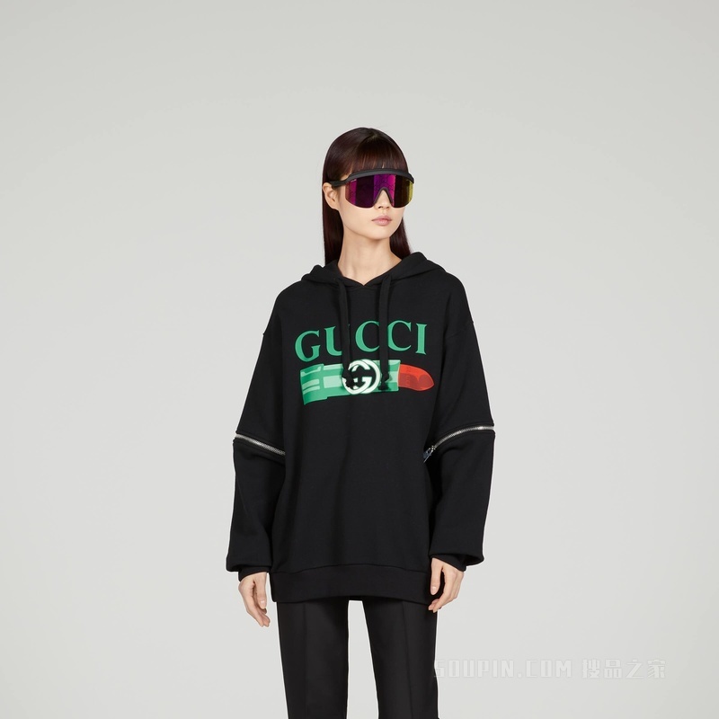 针织棉连帽卫衣 黑色