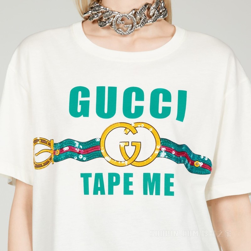 Gucci“Tape Me”印花棉质T恤 白色