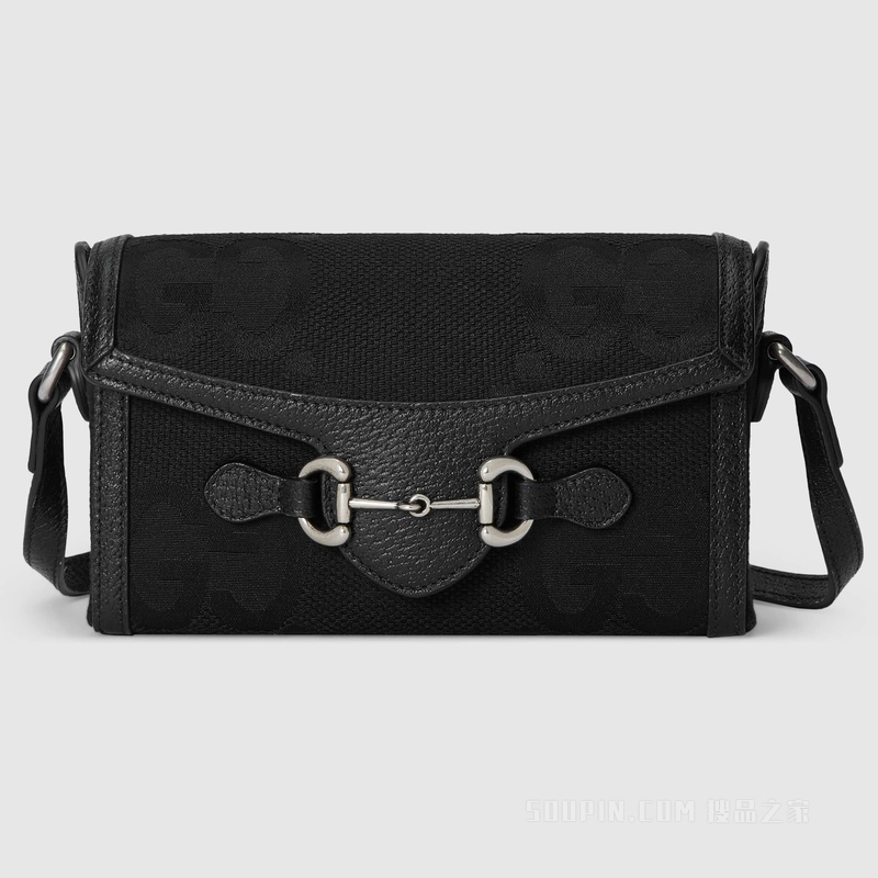 Gucci Horsebit 1955系列超级双G迷你手袋 黑色帆布