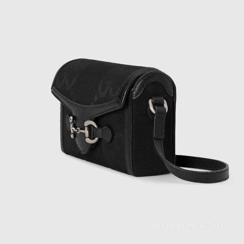Gucci Horsebit 1955系列超级双G迷你手袋 黑色帆布