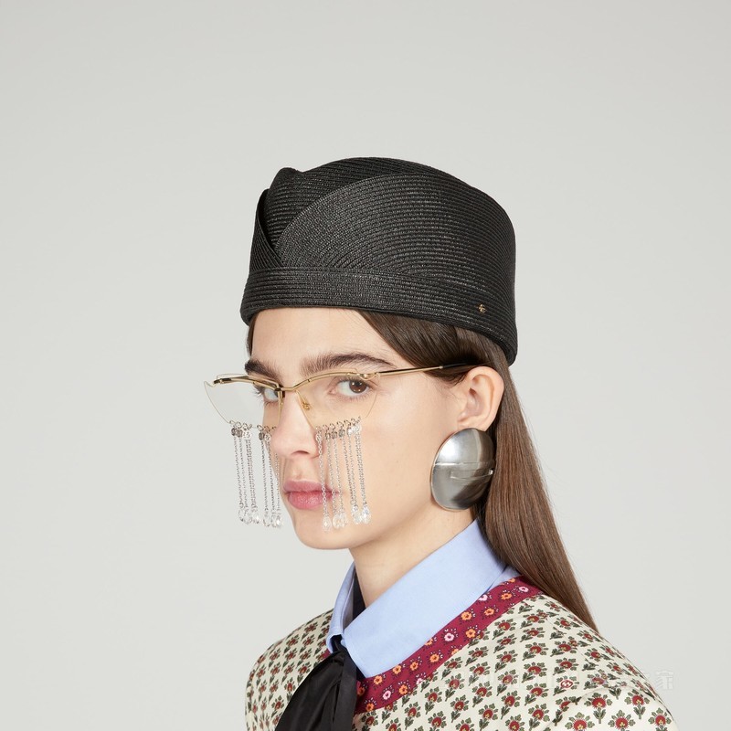 草编效果圆盒帽 黑色