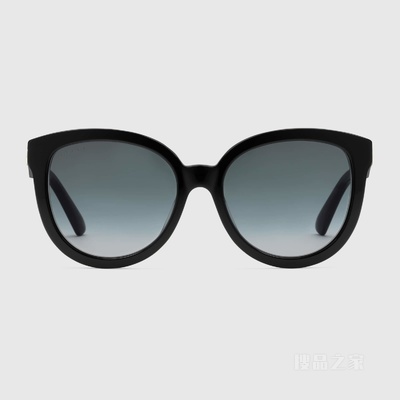 低鼻梁架贴合设计猫眼造型镜框太阳眼镜 黑色醋纤