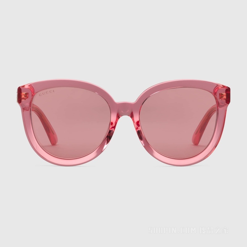 低鼻梁架贴合设计猫眼造型镜框太阳眼镜 粉色醋纤