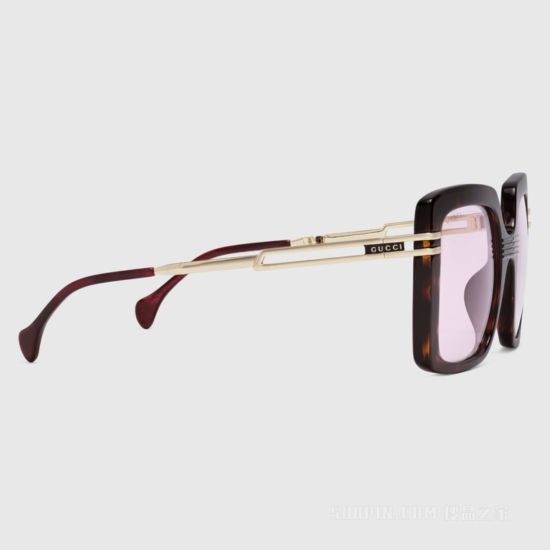 低鼻梁架贴合设计长方形镜框太阳眼镜 深棕色注塑醋纤材质