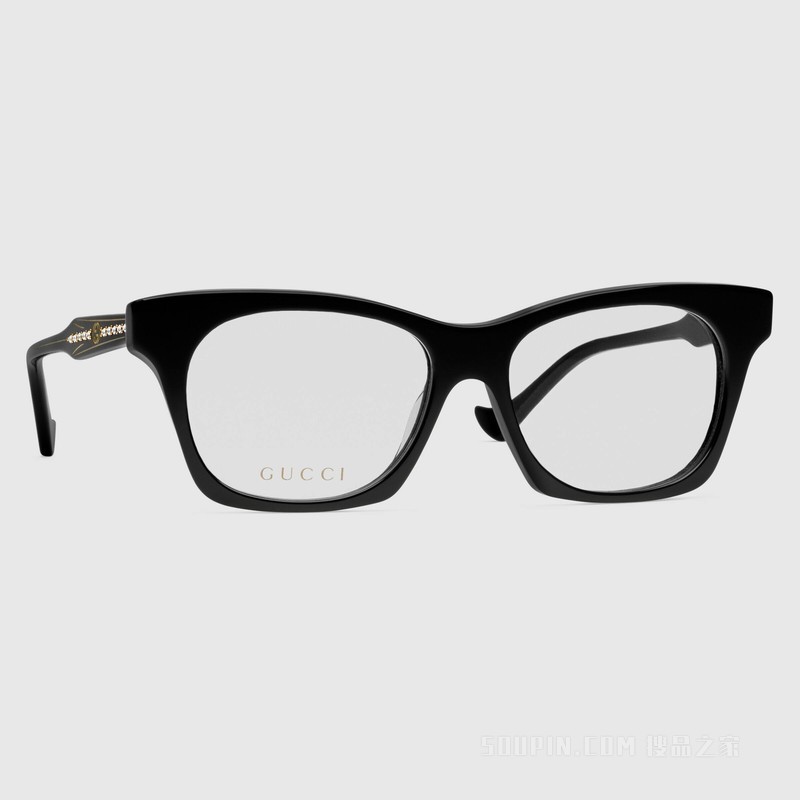 低鼻梁架贴合设计猫眼造型镜框 黑色醋纤