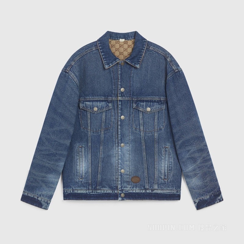 双面牛仔夹克 蓝色和米色/乌木色