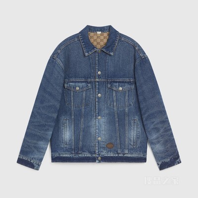 双面牛仔夹克 蓝色和米色/乌木色