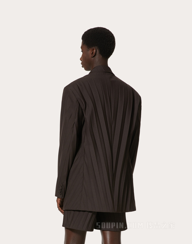 褶皱设计尼龙双排扣夹克