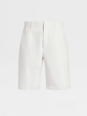 白色棉及亚麻夏季斜纹短裤