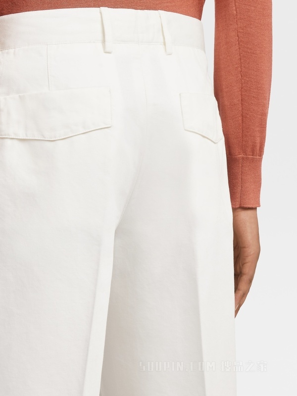 白色棉及亚麻夏季斜纹短裤