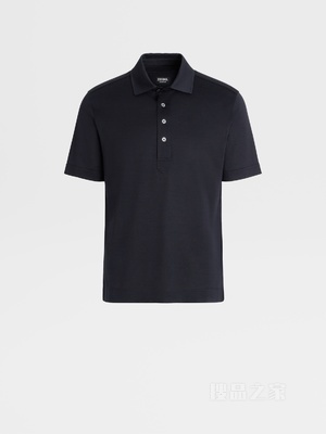 海军蓝 Leggerissimo 棉及桑蚕丝短袖 Polo 衫