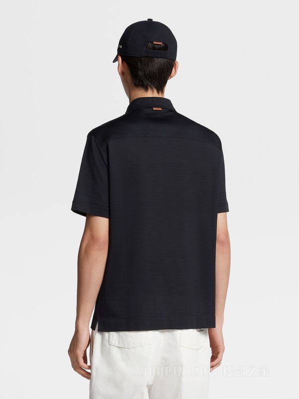 海军蓝 Leggerissimo 棉及桑蚕丝短袖 Polo 衫