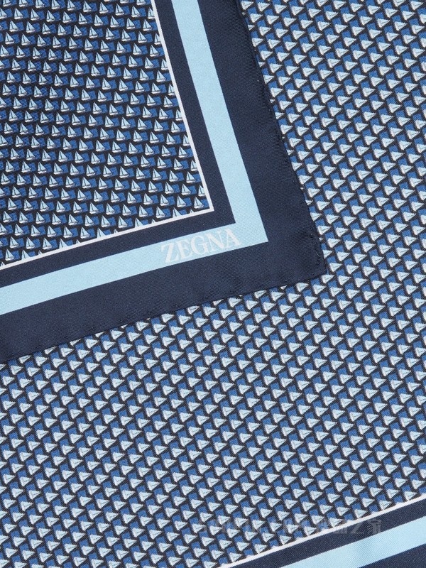 午夜蓝桑蚕丝印花口袋巾